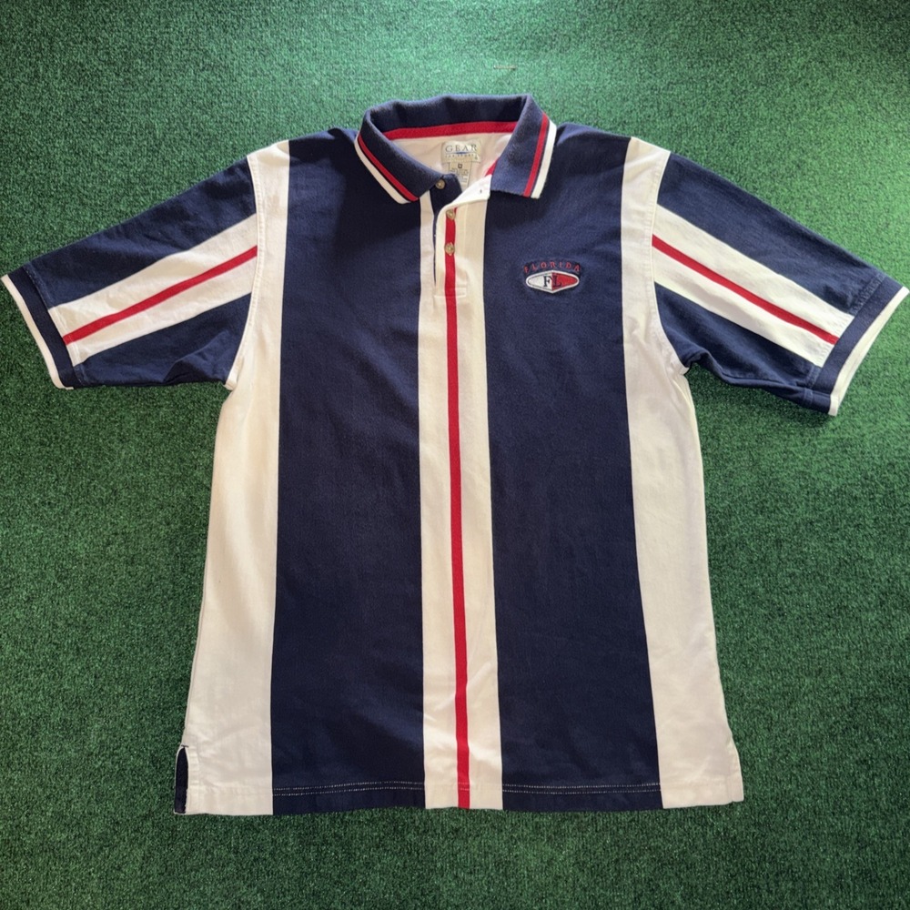 Vintage Y2K Gear for Sports Florida Polo Mens M Color Block Blue Red White Shirt